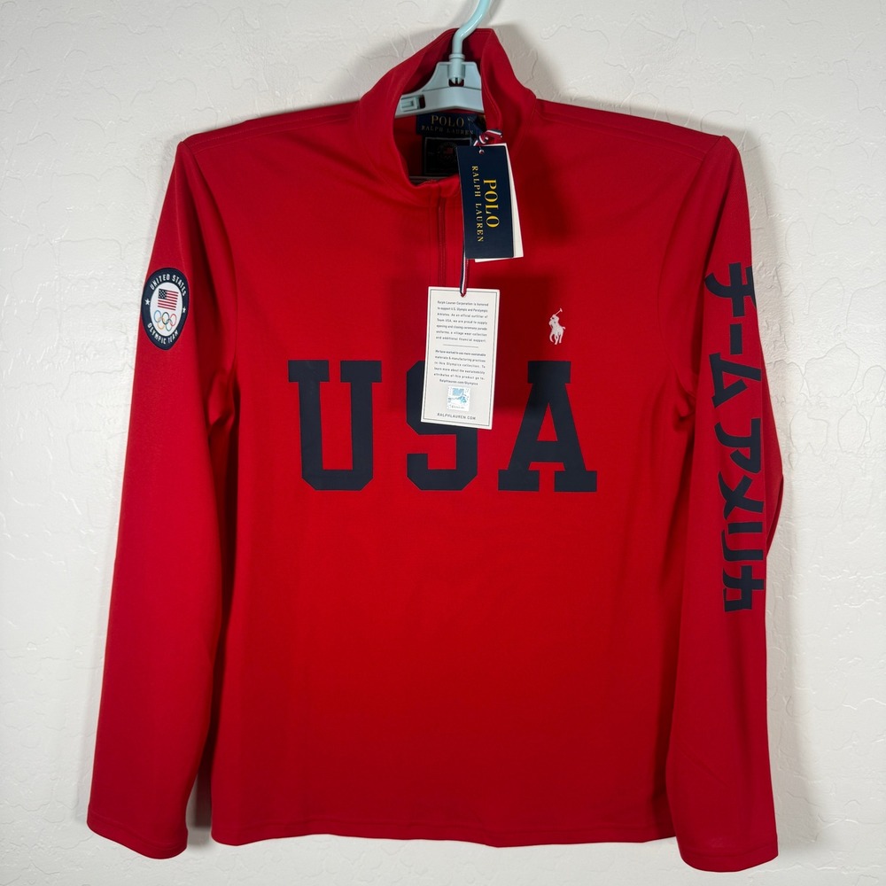 Polo Ralph Lauren 1/4 Zip Pullover Mens S Red USA Olympic Team Tokyo 2020 NWT